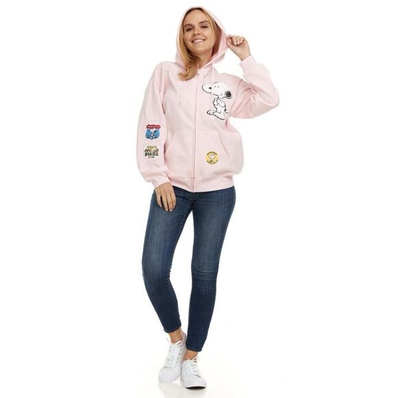 *NWT* LARGE Peanuts SNOOPY Women's Full Zip Sweatshirt Hoodie L Pink EMBROIDERY - Picture 10 of 15